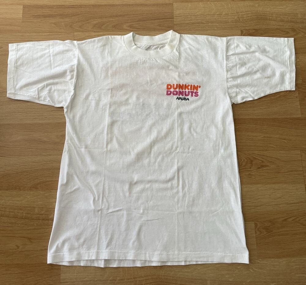 Vintage 90s Dunkin Donuts Aruba Coffee It's Worth the Trip Large White T-Shirt